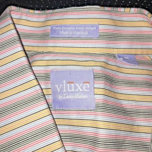 Vluxe Button Up Shirt Mens Size XXL 45 46 17 3/4-18 Pink Black Multi Stripe LS - Picture 2 of 5